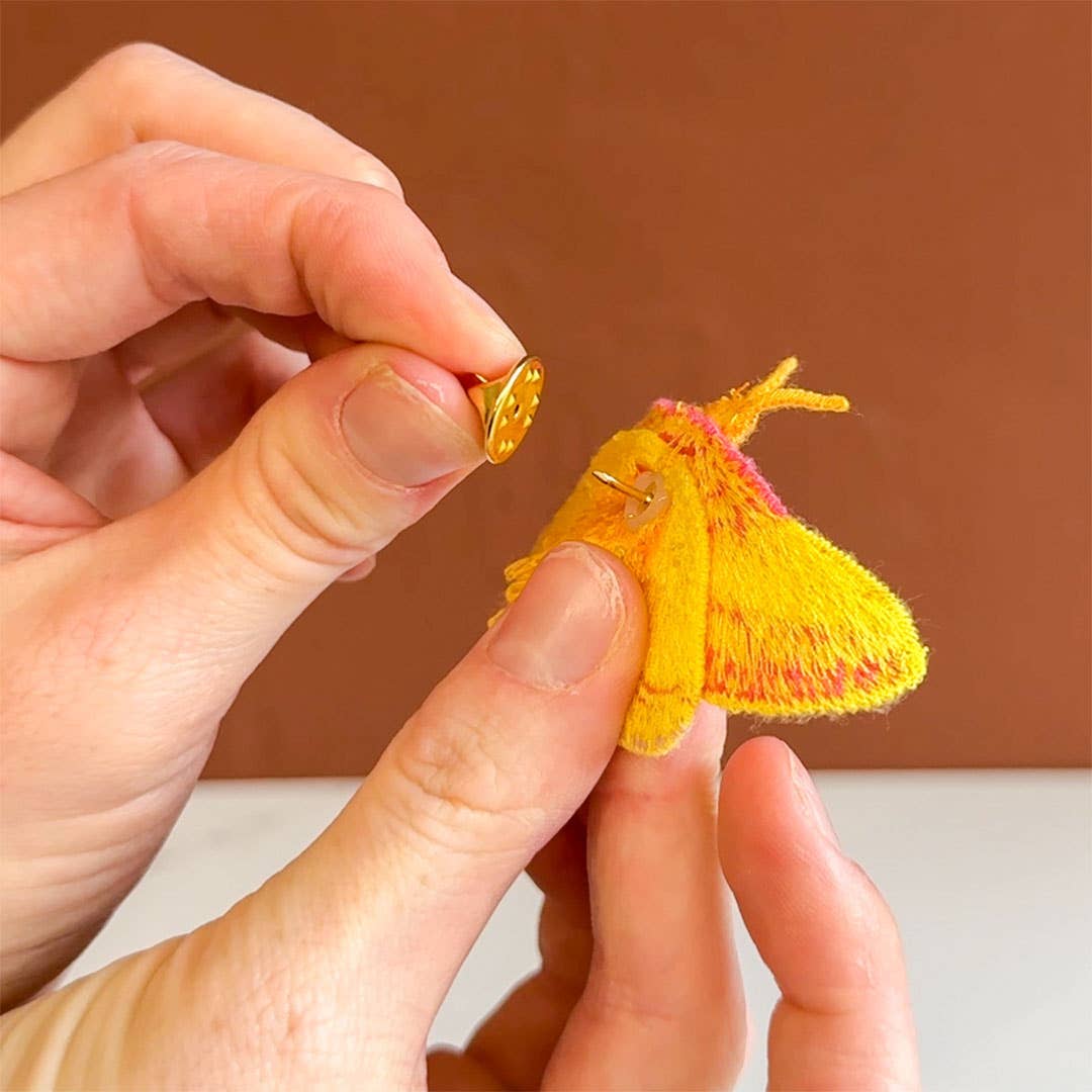 Rosy Maple Moth Embroidered Brooch ✦ Animal Pin