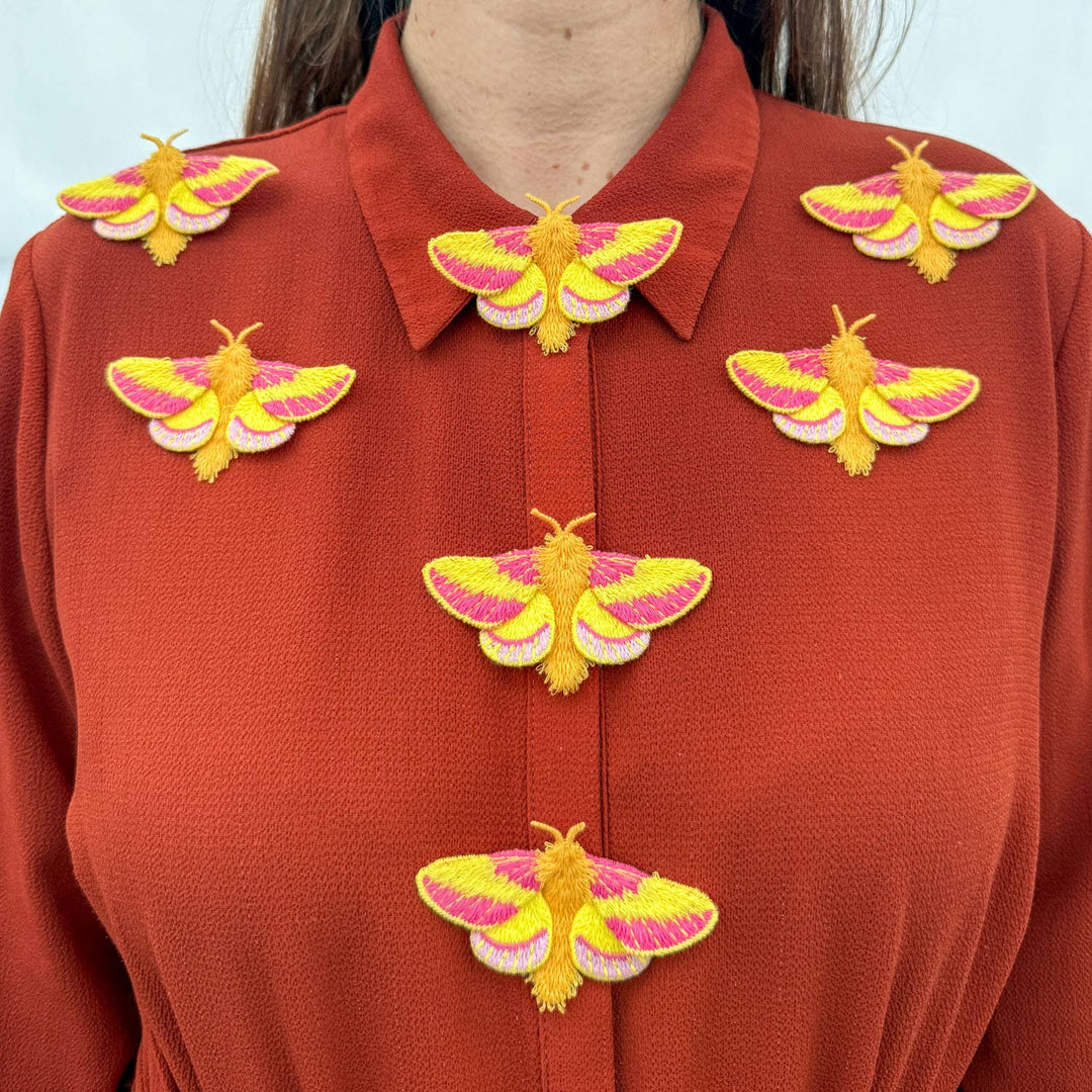 Rosy Maple Moth Embroidered Brooch ✦ Animal Pin
