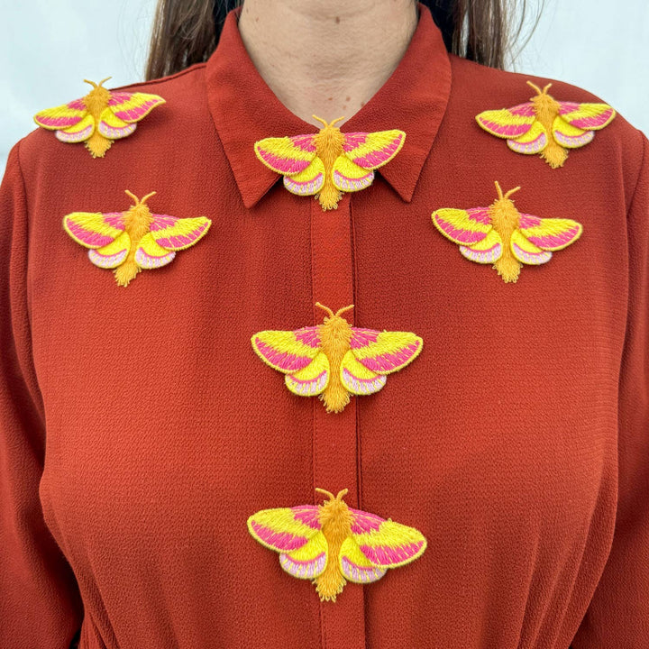 Rosy Maple Moth Embroidered Brooch ✦ Animal Pin