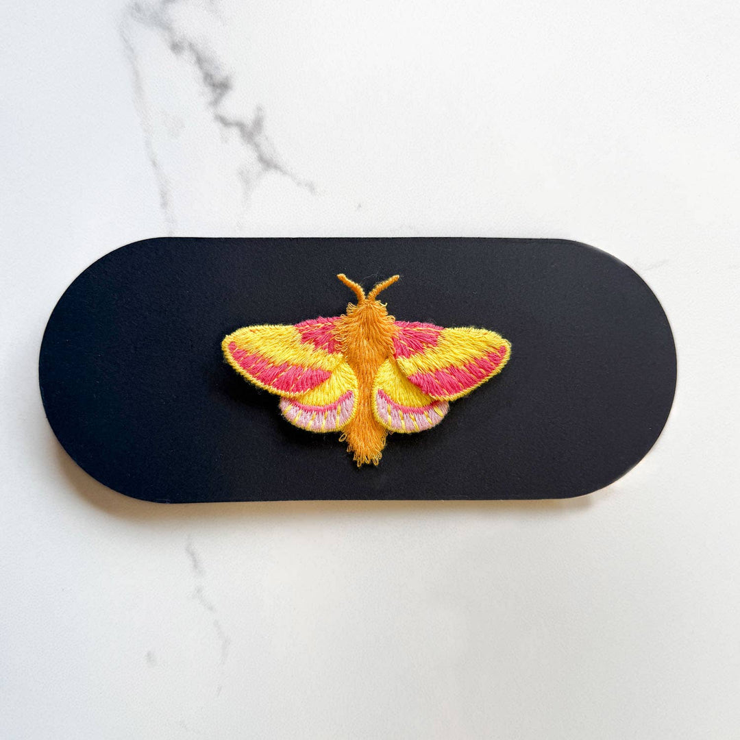 Rosy Maple Moth Embroidered Brooch ✦ Animal Pin