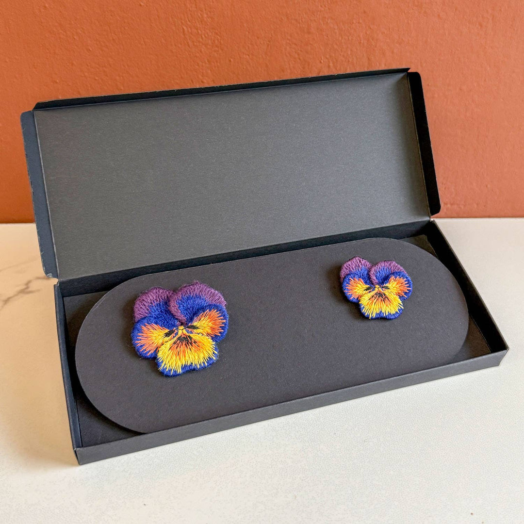Pansies Embroidered Brooches ✦ Set of 2 Botanical Pin