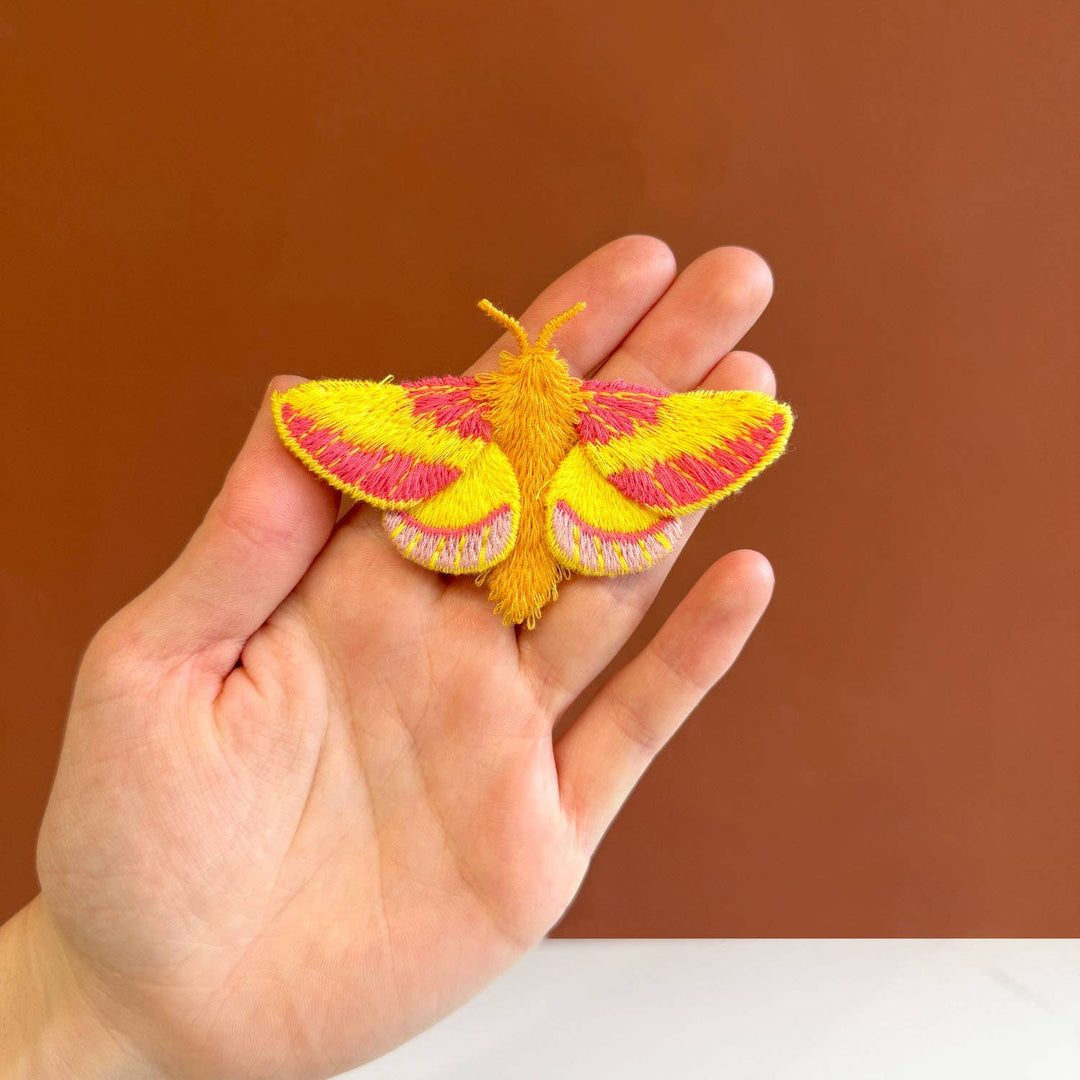 Rosy Maple Moth Embroidered Brooch ✦ Animal Pin
