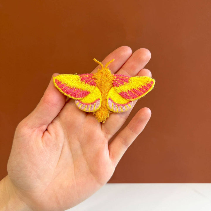 Rosy Maple Moth Embroidered Brooch ✦ Animal Pin