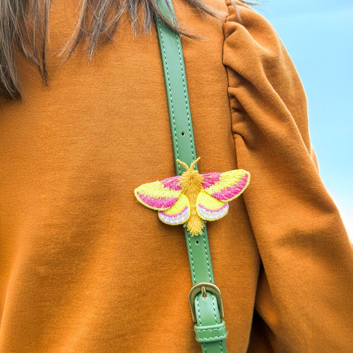 Rosy Maple Moth Embroidered Brooch ✦ Animal Pin