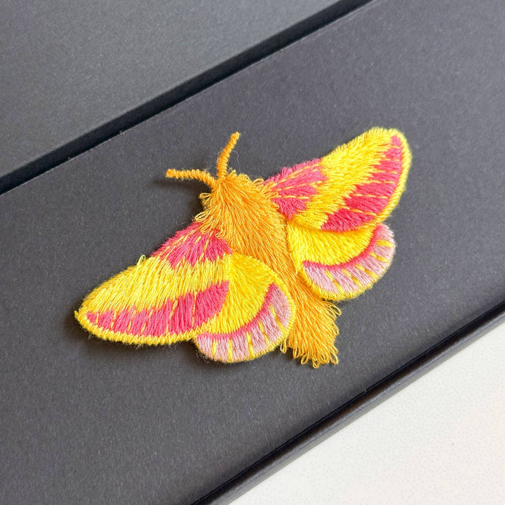 Rosy Maple Moth Embroidered Brooch ✦ Animal Pin