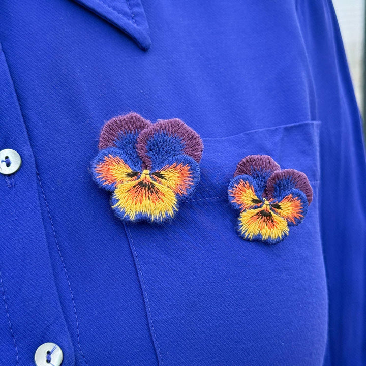 Pansies Embroidered Brooches ✦ Set of 2 Botanical Pin