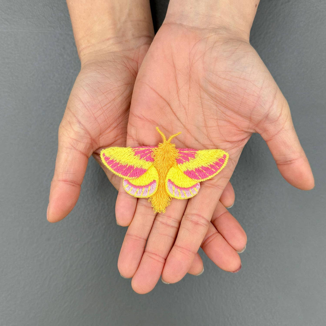 Rosy Maple Moth Embroidered Brooch ✦ Animal Pin
