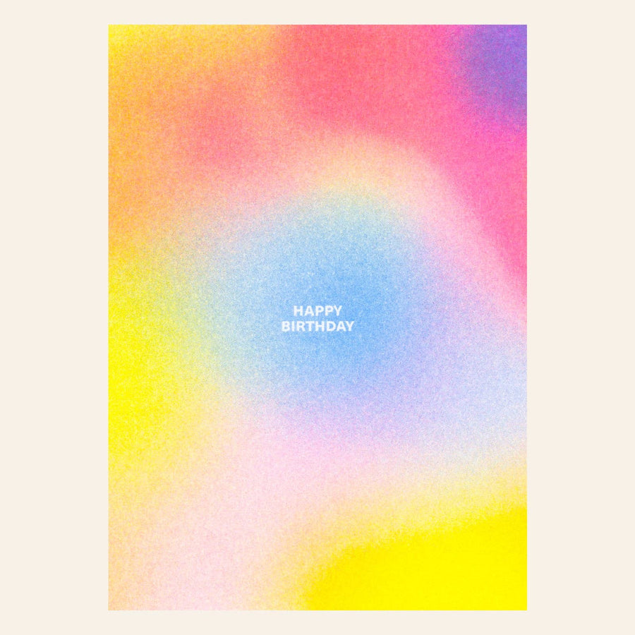 Colorful gradient risograph birthday card with 'Happy Birthday' text