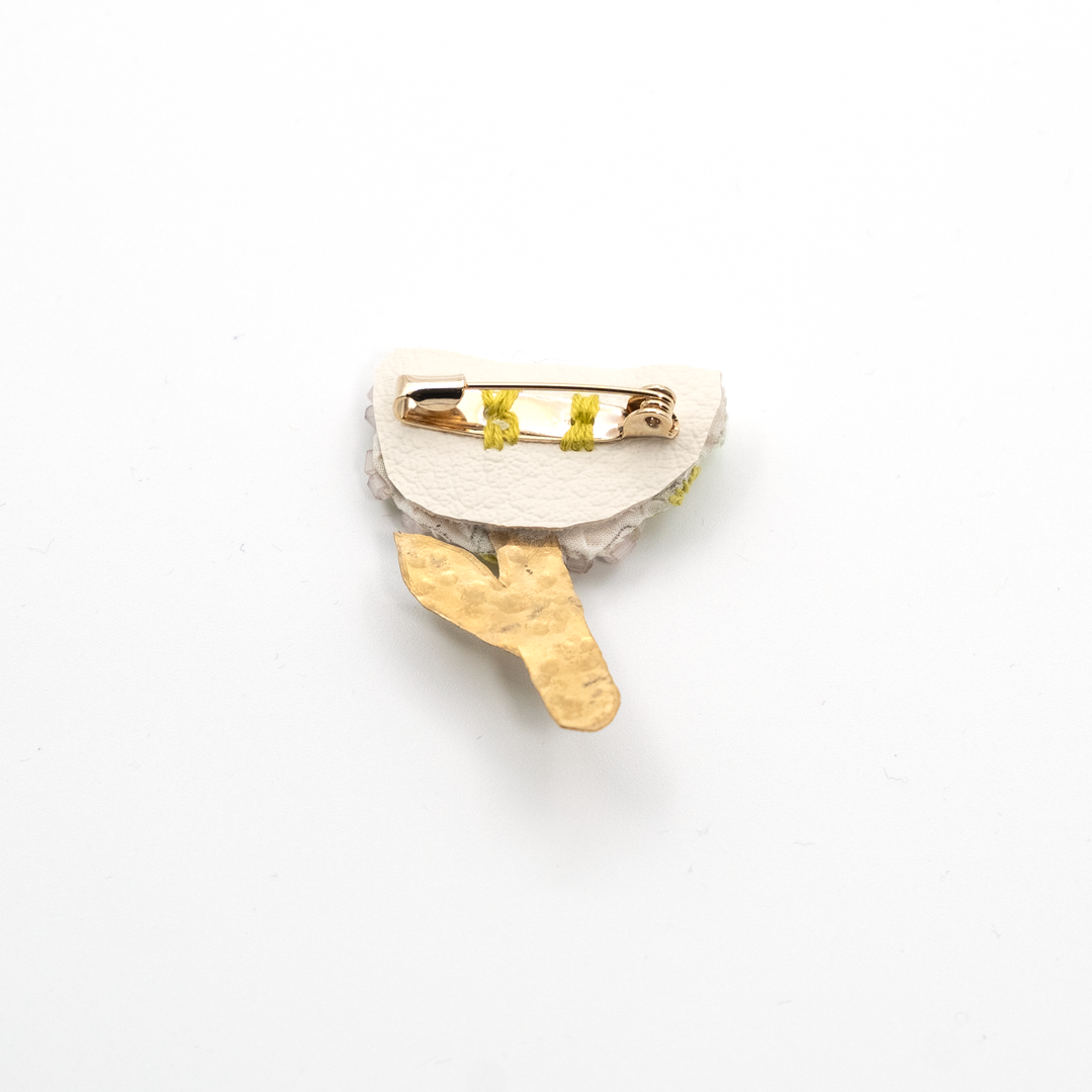 The back of the handmade hydrangea brooch