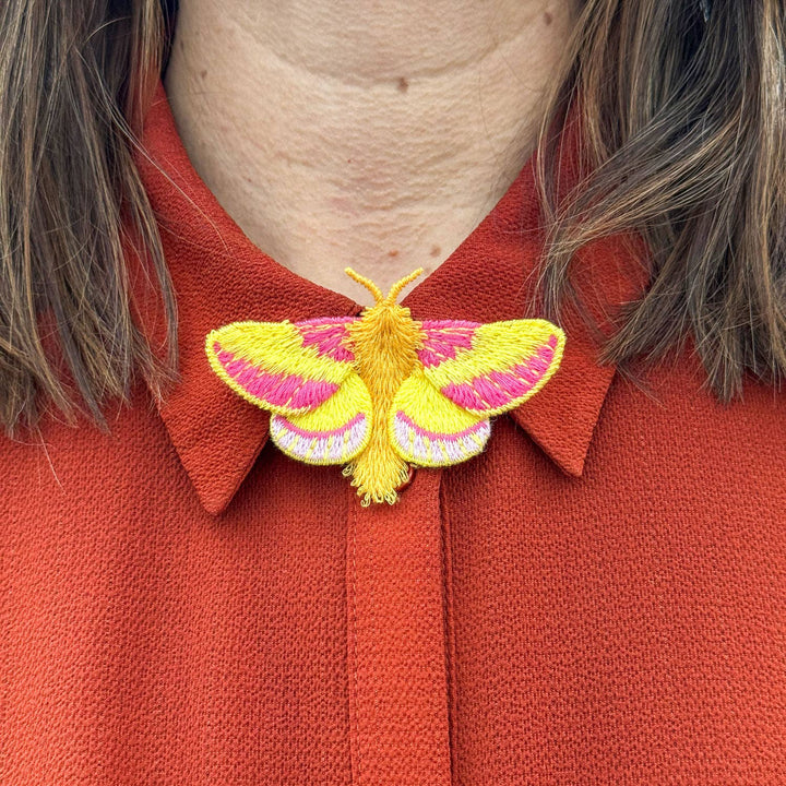 Rosy Maple Moth Embroidered Brooch ✦ Animal Pin
