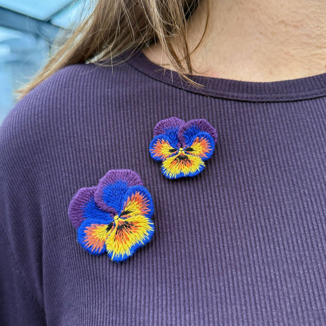 Pansies Embroidered Brooches ✦ Set of 2 Botanical Pin