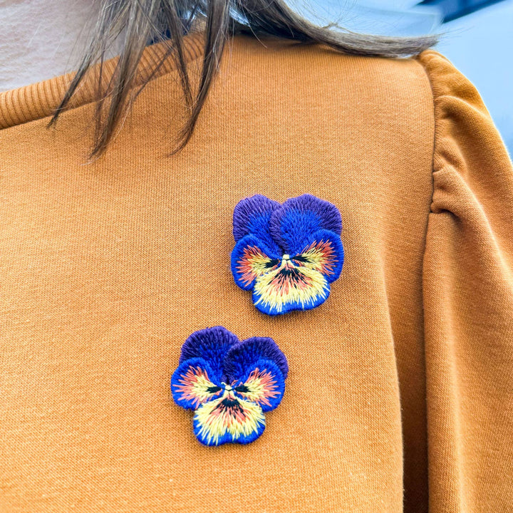 Pansies Embroidered Brooches ✦ Set of 2 Botanical Pin