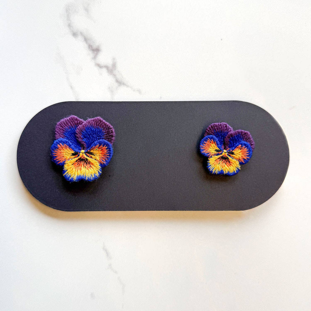 Pansies Embroidered Brooches ✦ Set of 2 Botanical Pin