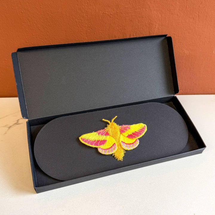 Rosy Maple Moth Embroidered Brooch ✦ Animal Pin