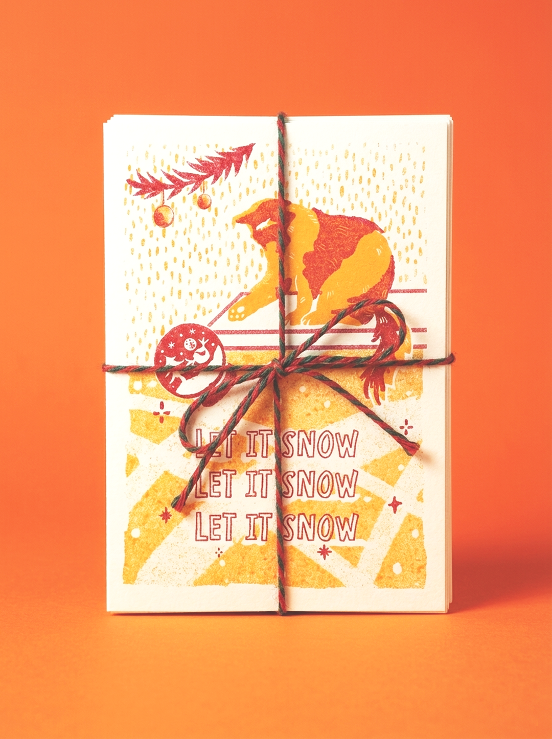Let It Snow Cat Risograph Christmas Card ✦ Flat Greetings Card / Postcard