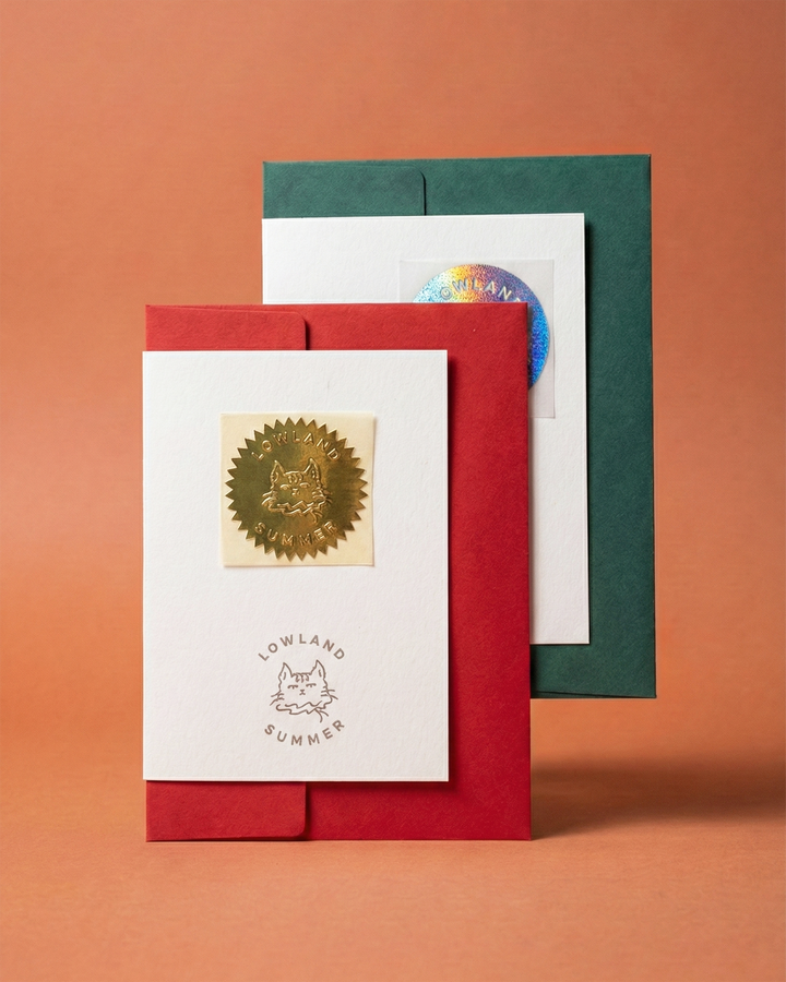 Let It Snow Cat Risograph Christmas Card ✦ Folded Greetings Card